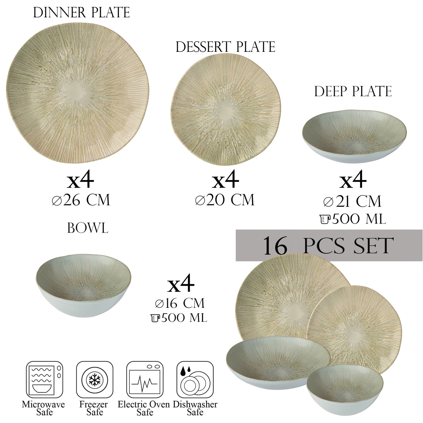 Tányérkészlet 16 részes, 4 személyes - Ensemble Pietra Opulenta - Olasz porcelán étkészlet