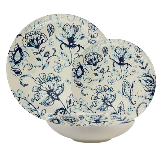 Tányérkészlet 18 részes, 6 személyes, mélytányérral - Ensemble Gloria Azzurra - Olasz porcelán étkészlet