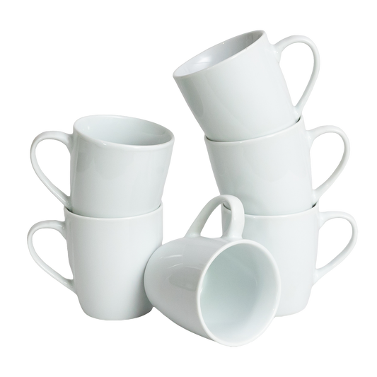 Juego de 6 tazas de café con leche blanco brillante, 220 ml