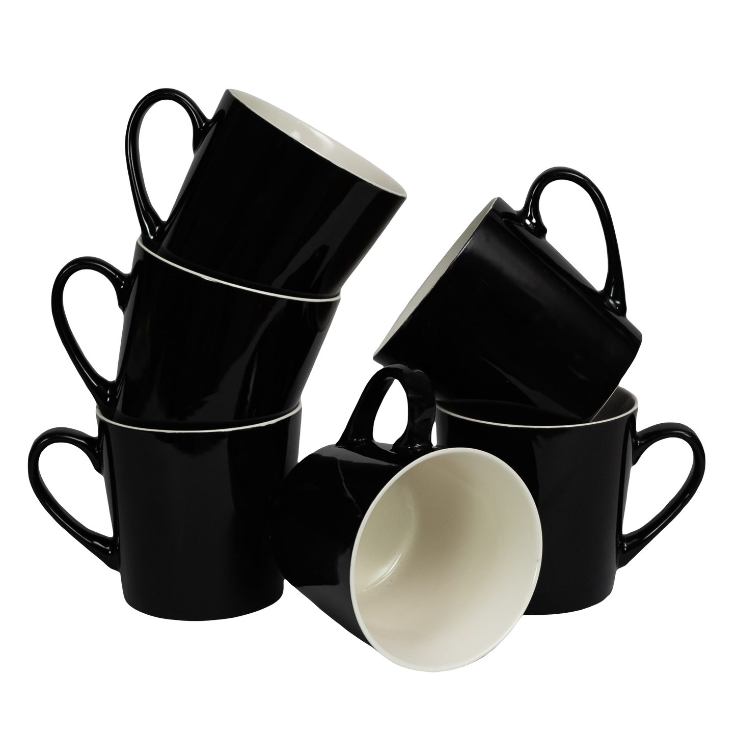 Juego de 6 tazas cónicas, modelo Blanco y Negro, 410 ml