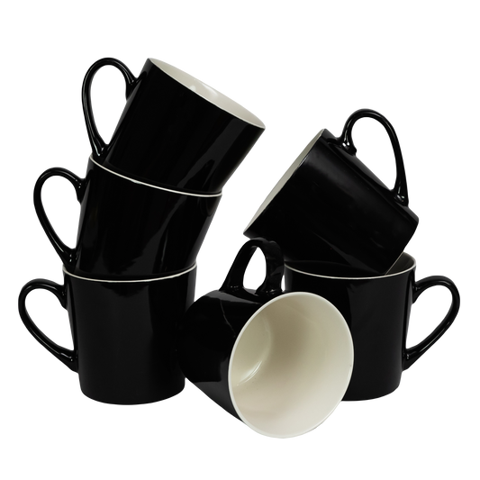 Juego de 6 tazas cónicas, modelo Blanco y Negro, 410 ml