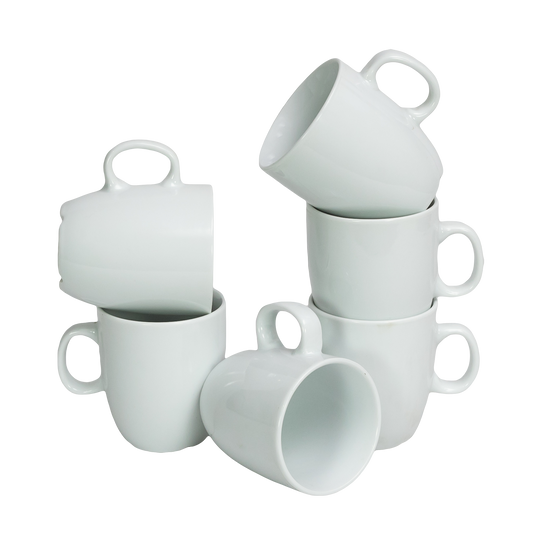 Set of 6 round mugs with Glossy White pattern, 170 ml