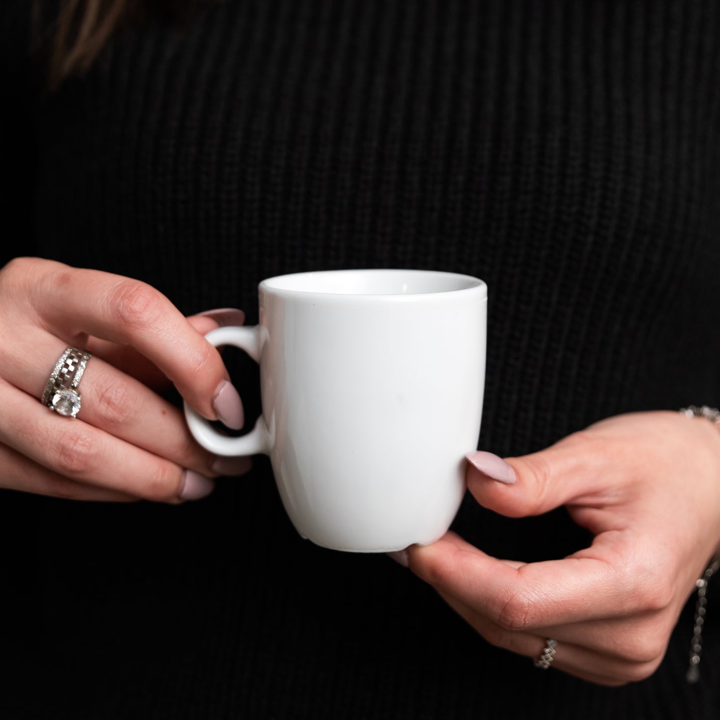 Set of 6 round mugs with Glossy White pattern, 170 ml