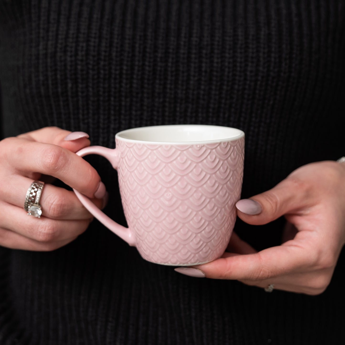 Juego de 6 tazas con estampado rosa y blanco, 200 ml