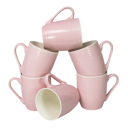 Juego de 6 tazas modelo Líneas rosas, 390 ml