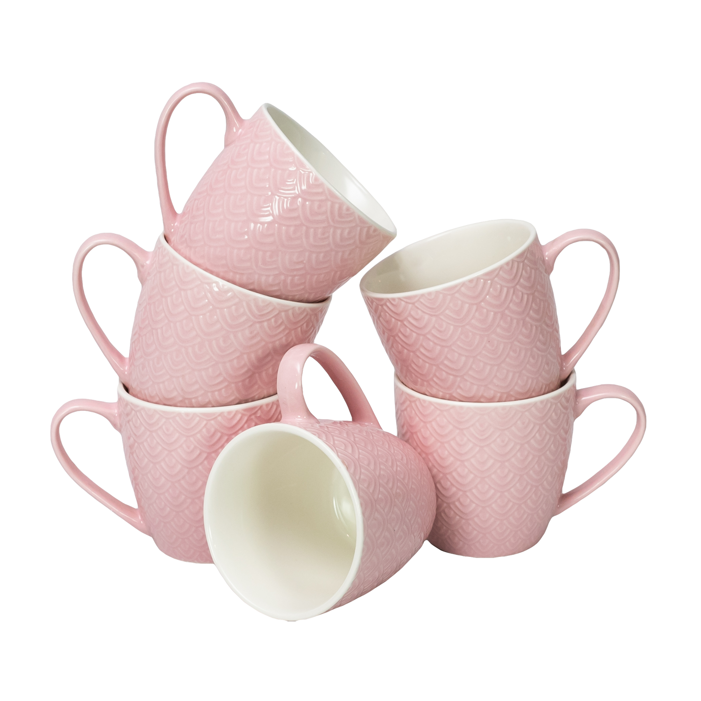 Juego de 6 tazas con estampado rosa y blanco, 200 ml