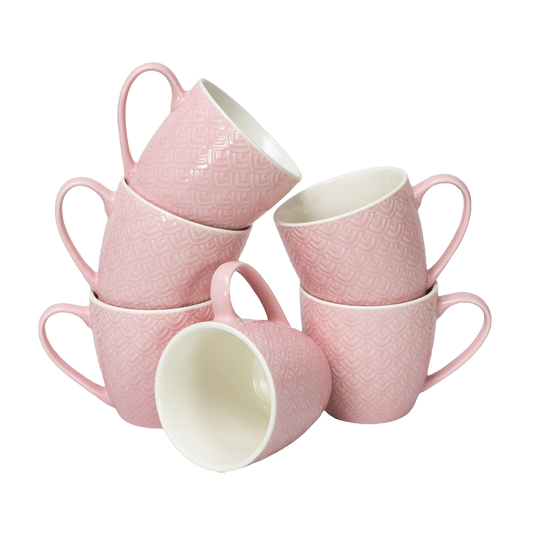 Juego de 6 tazas con estampado rosa y blanco, 200 ml