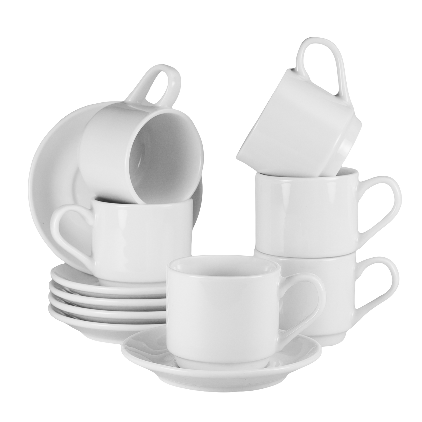 Set of 6 cups and saucers White Glossy 110 ml