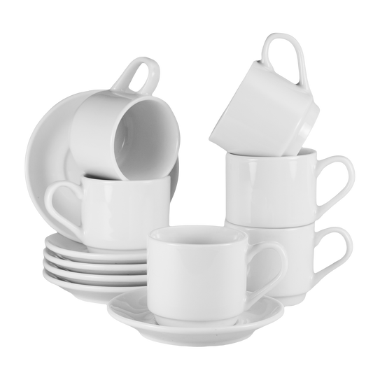 Set of 6 cups and saucers White Glossy 110 ml