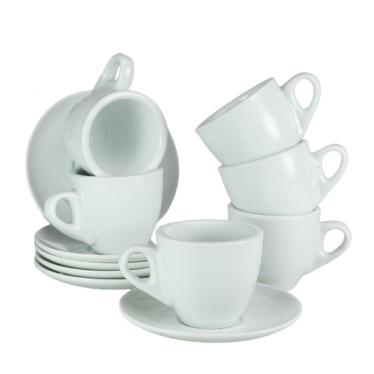 Set of 6 cups and saucers White Glossy 75 ml