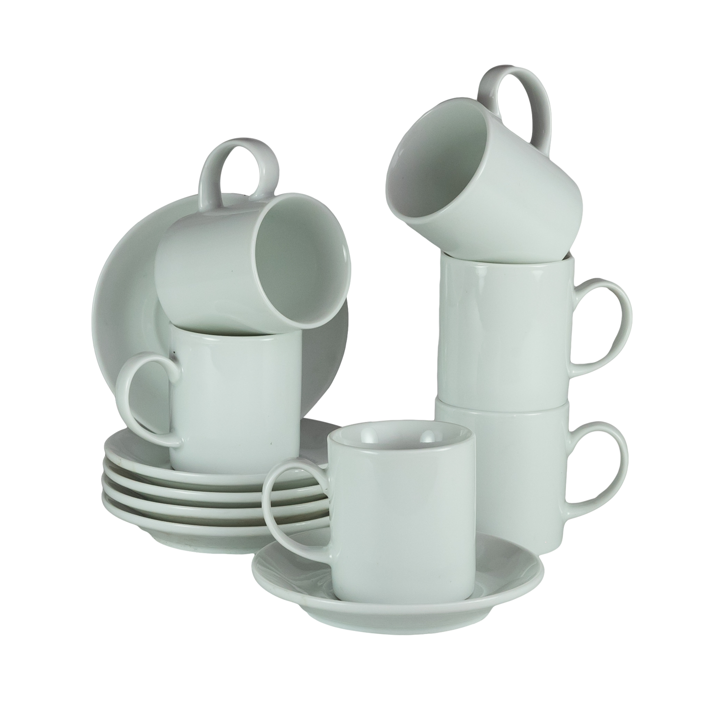 Juego de 6 tazas y platillos Blanco Brillo, 90 ml