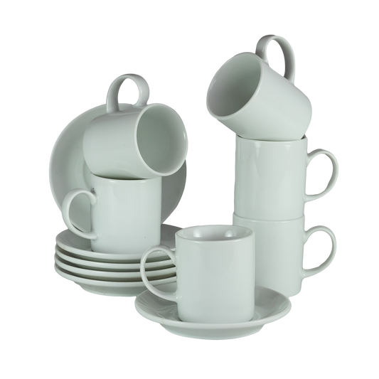 Set of 6 cups and saucers White Glossy, 90 ml