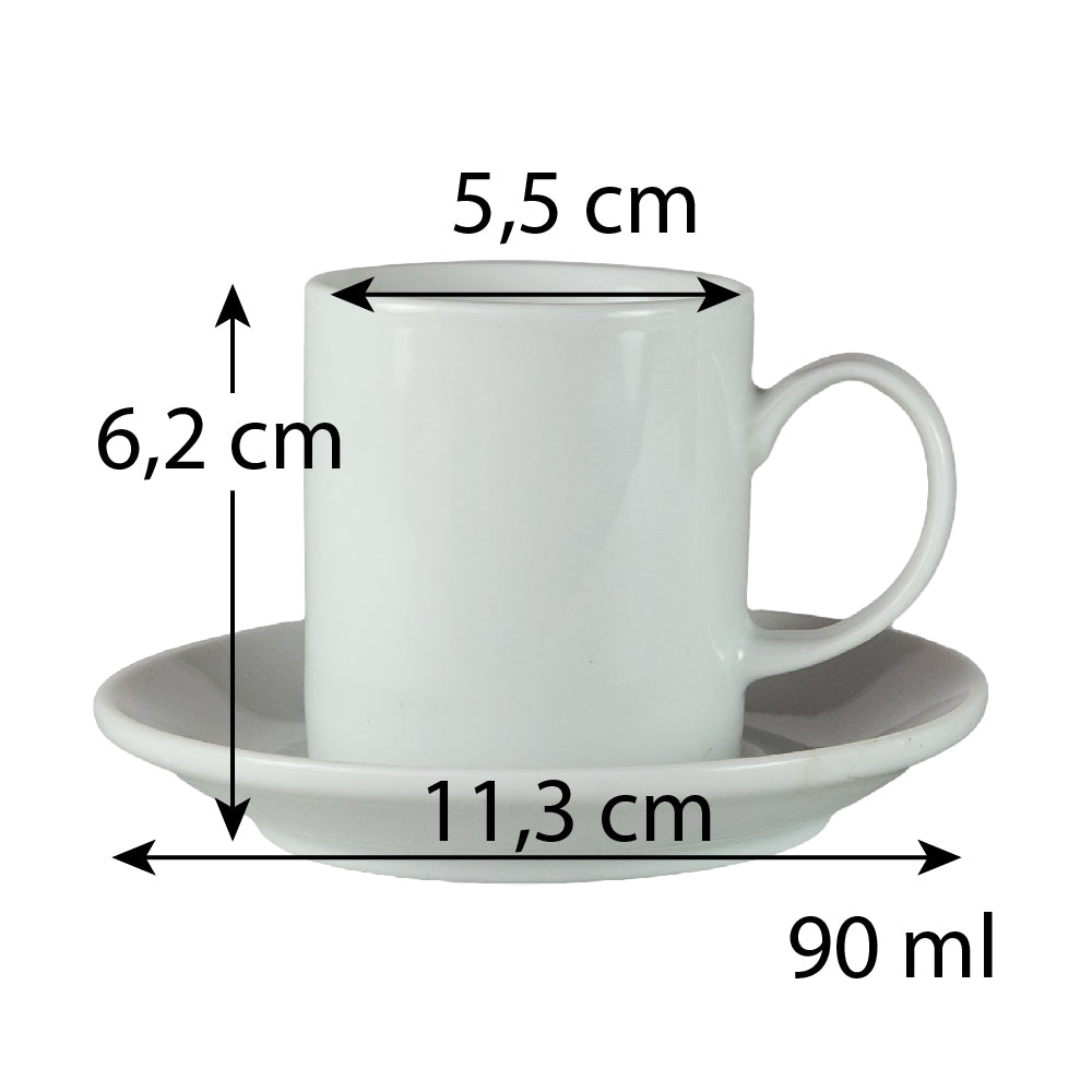 Juego de 6 tazas y platillos Blanco Brillo, 90 ml