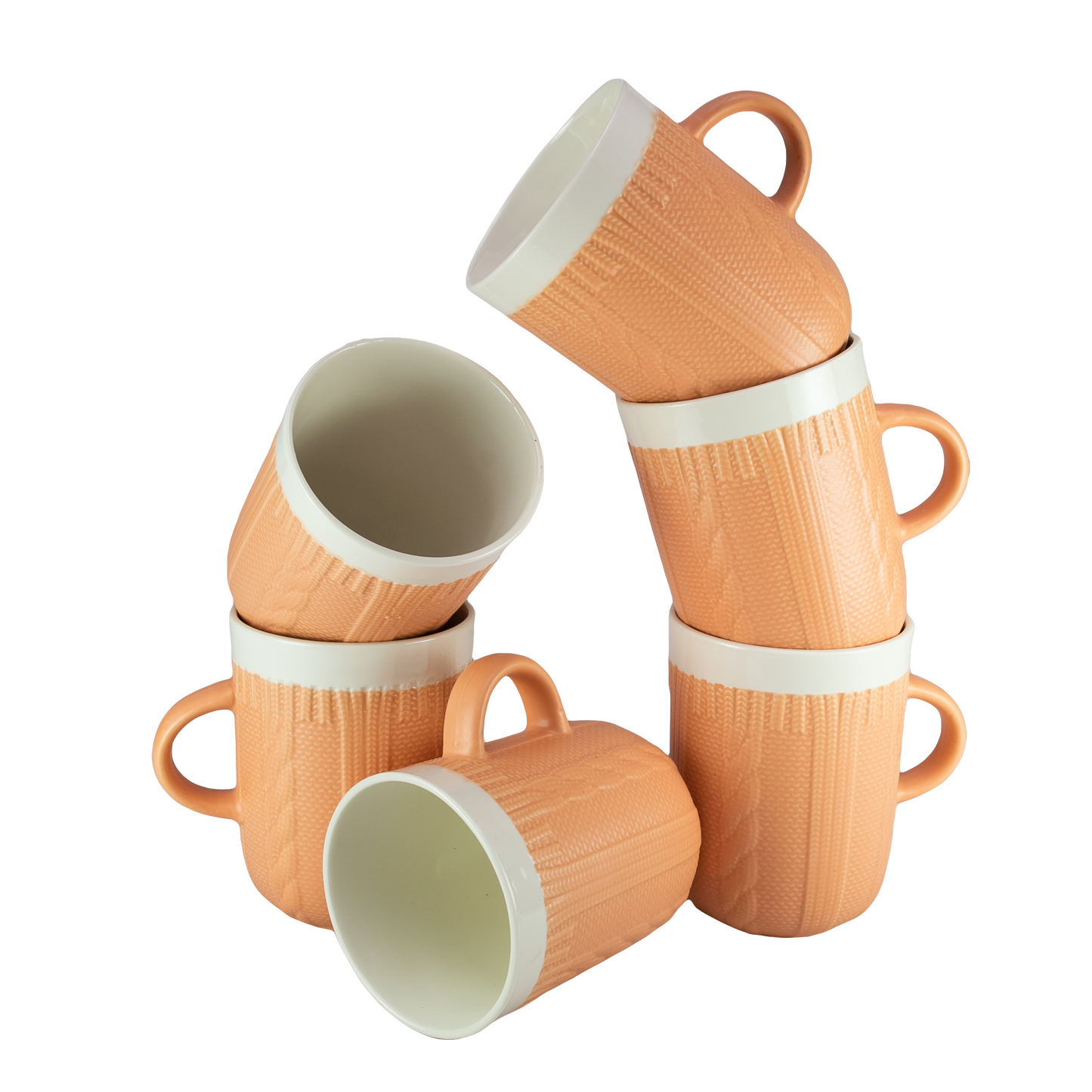 Set of 6 crocheted mugs Orange/White, 320 ml