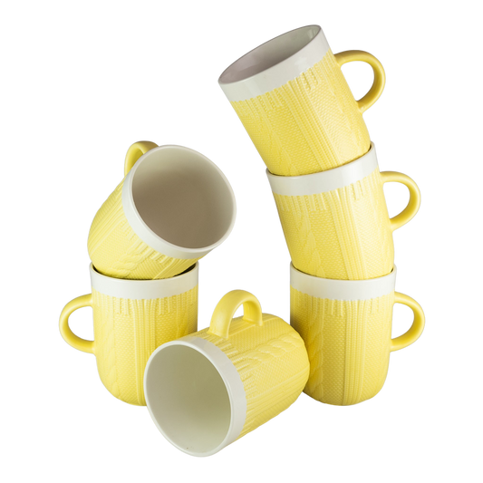 Juego de 6 tazas de ganchillo Amarillo/Blanco, 320 ml