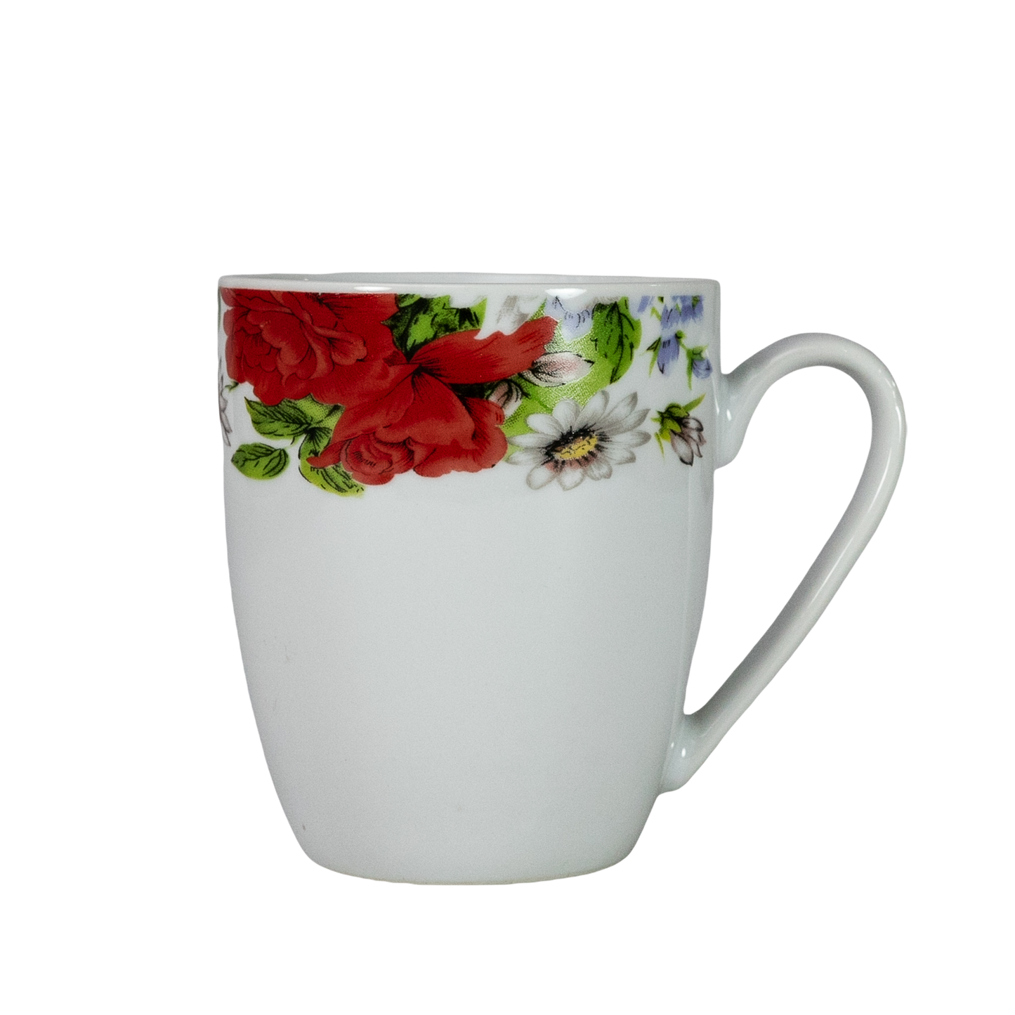 Elegant Set of 6 Coffee Mugs with Red Floral Motifs in Porcelain