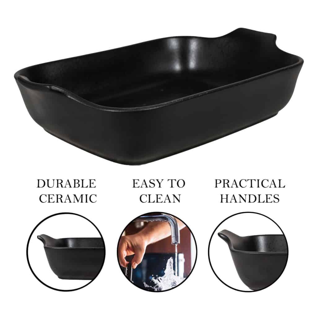 Set of 2 heat-resistant dishes, Matte Black, 32x24x8 cm