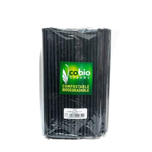 Juego de 150 pajitas biodegradables, compostables, rectas, negras, 250 x 8 mm