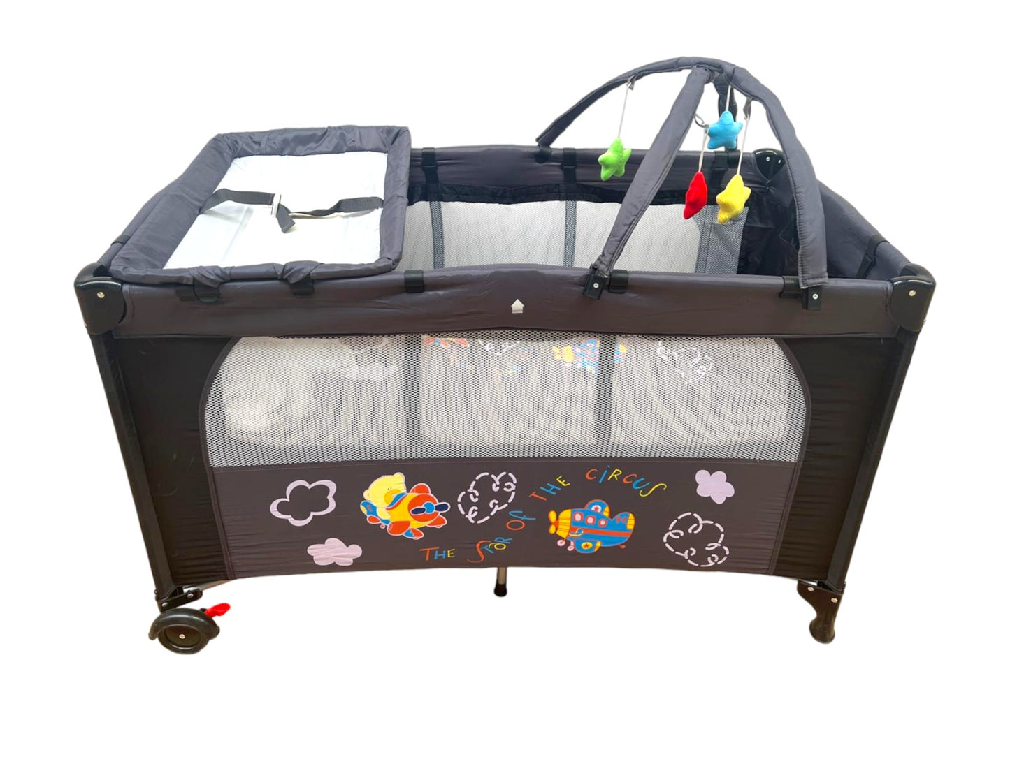 Perfetto per neonati e bambini Lettino pieghevole da viaggio a 2 livelli Neonato Piano intermedio Portatile con fasciatoio per giocattoli, materasso e tasca laterale Colore: Nero