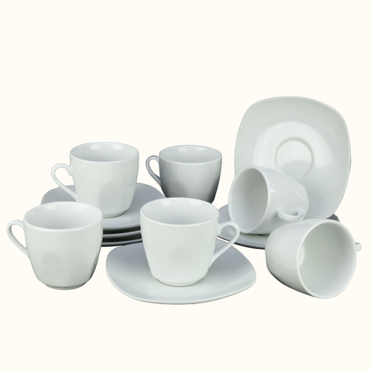 Set of 6 Porcelain Cups and Plates with a Capacity of 110 ml - Cesiro Elegance Collection