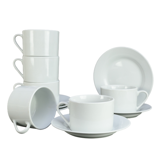 Set of 6 Porcelain Cups and Plates of 220 ml - Cesiro Prestige Collection