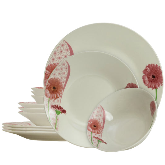 Plate set 12 pieces, for 4 people, Cesiro, Ivoire with daisy