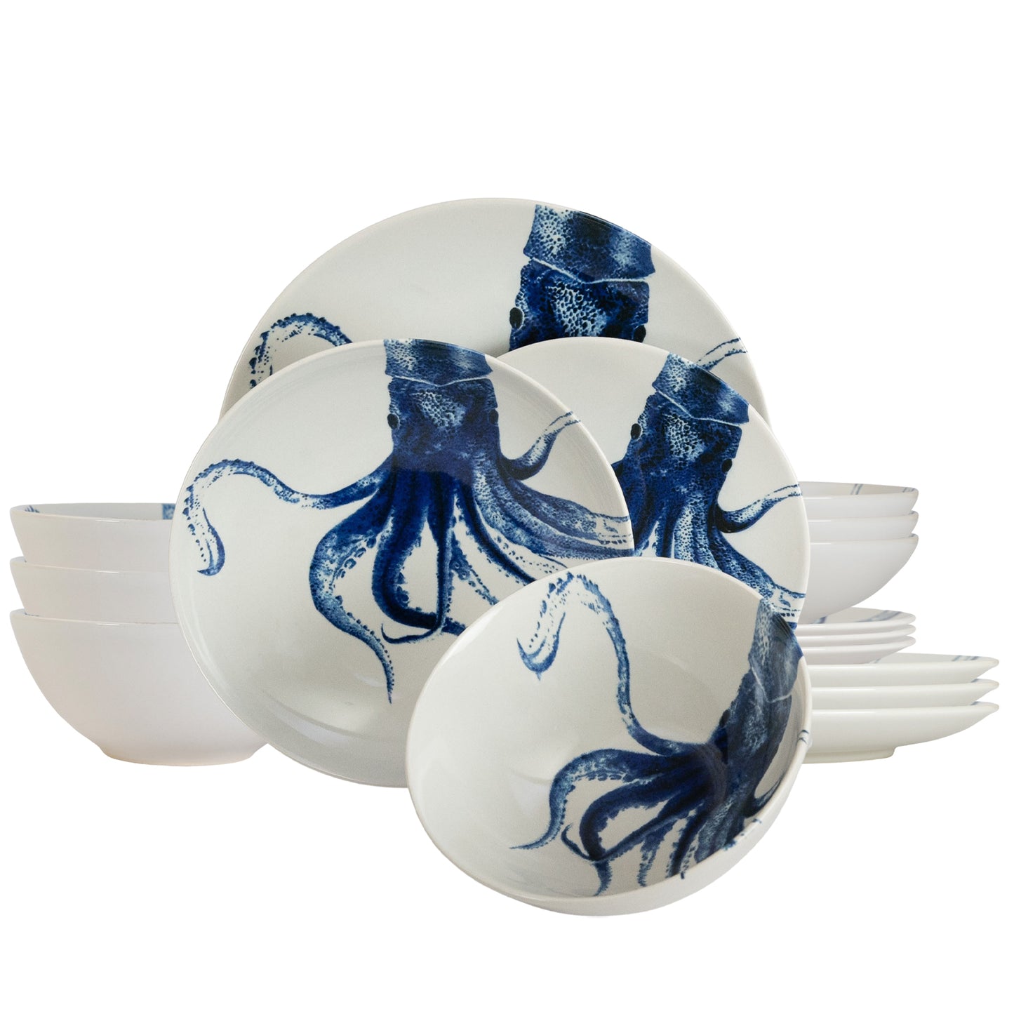 Plate set 16 pieces, for 4 people, Dance of the Tentacles, Cesiro, White jellyfish decoration