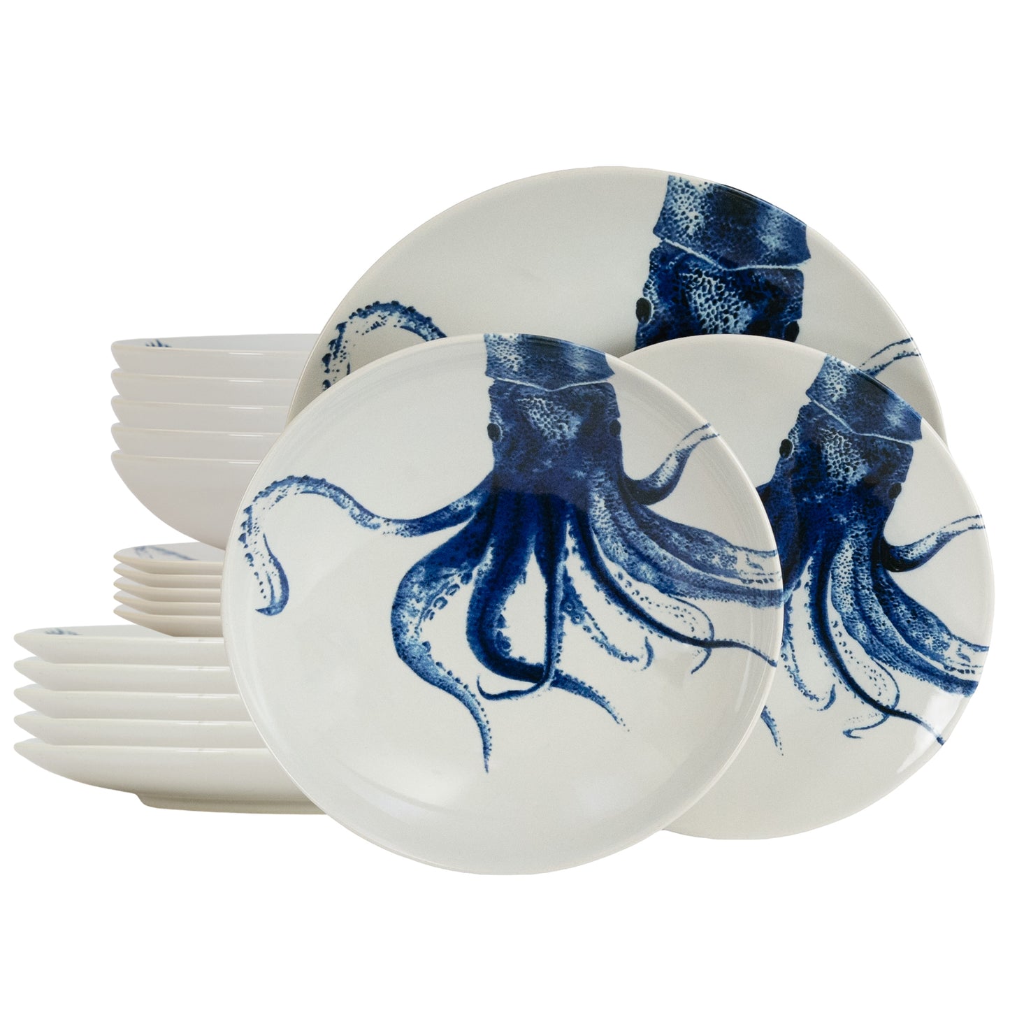 Plate set 18 pieces, for 6 people, Dance of the Tentacles, Cesiro, White jellyfish decoration