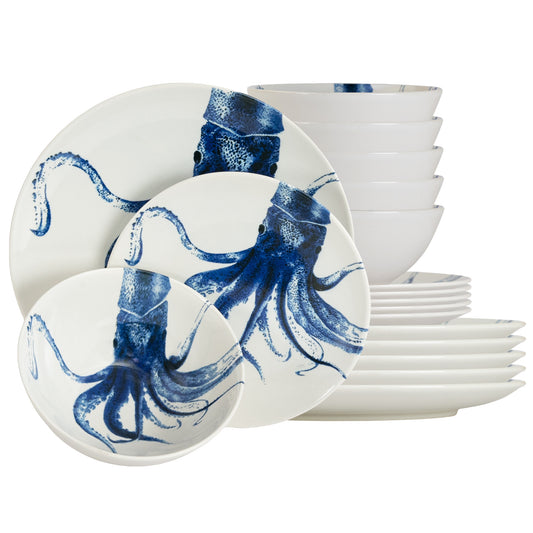 Plate set 18 pieces, for 6 people, Dance of the Tentacles, Cesiro, Glossy white jellyfish decoration