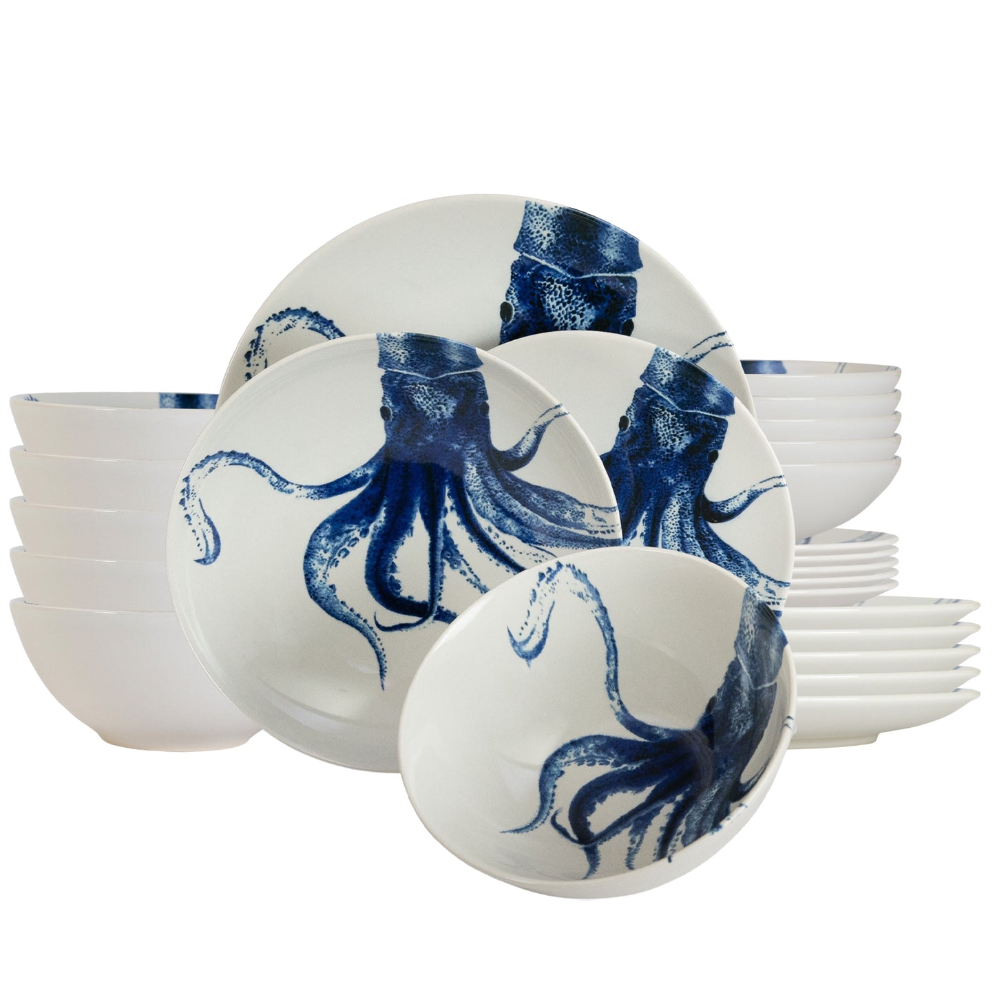 Plate set 24 pieces, for 6 people, Dance of the Tentacles, Cesiro, White jellyfish decoration