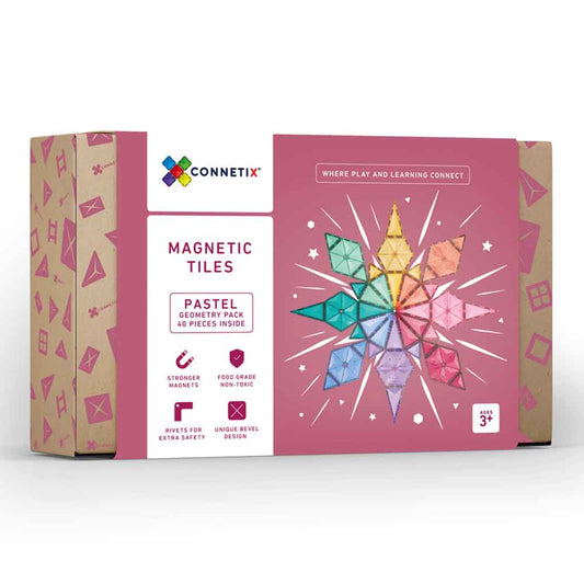 Set de constructie magnetic, piese geometrice, Connetix Magnetic Tiles, Pastel Geometry Pack 40 piese