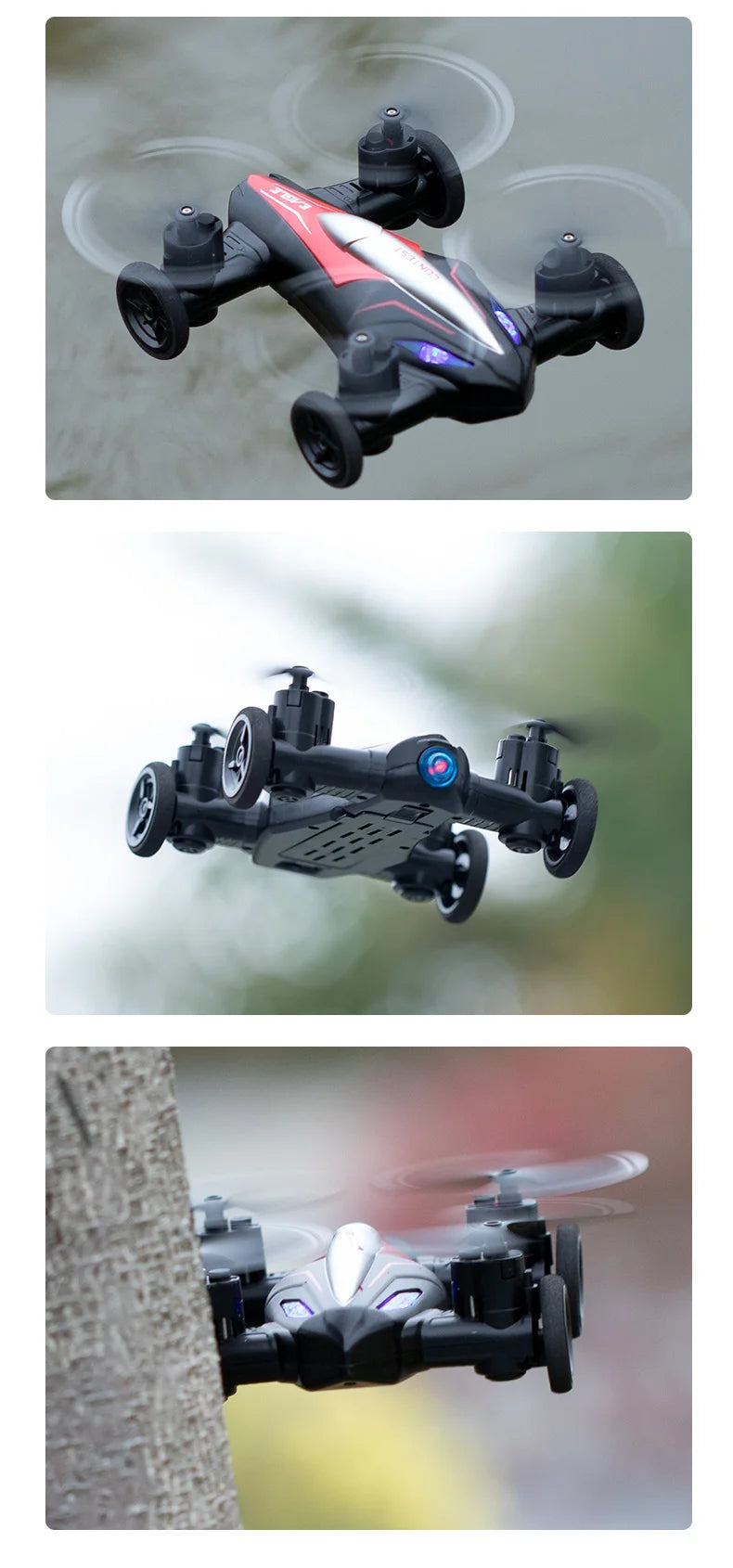 Dronă JJRC Land-Air Mini  Aeronava Dual-Mode Mini Patru Axe Control de la distanță Lumini de Noapte Vehicul Auto, control din Telecomanda, Albastru