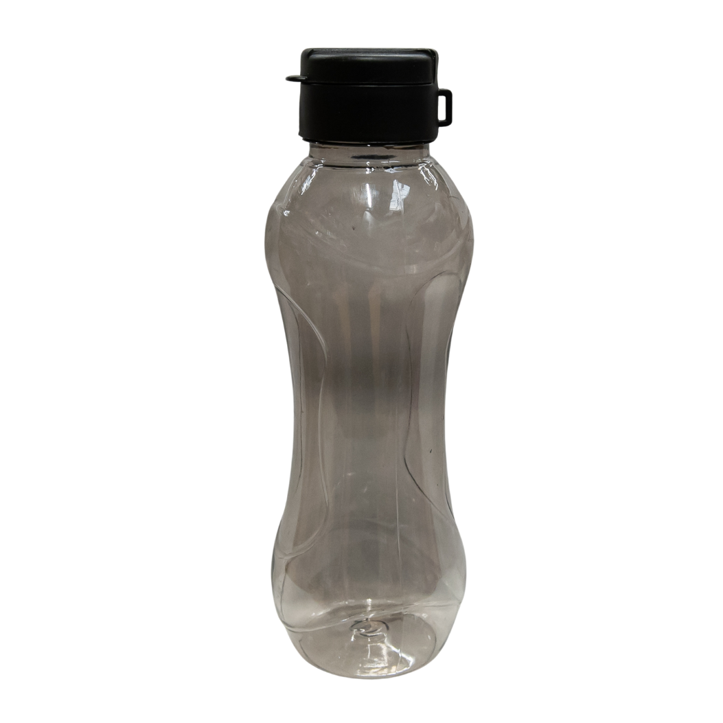 Sticlă din plastic transparentă pentru apă, capac negru, 750 ml