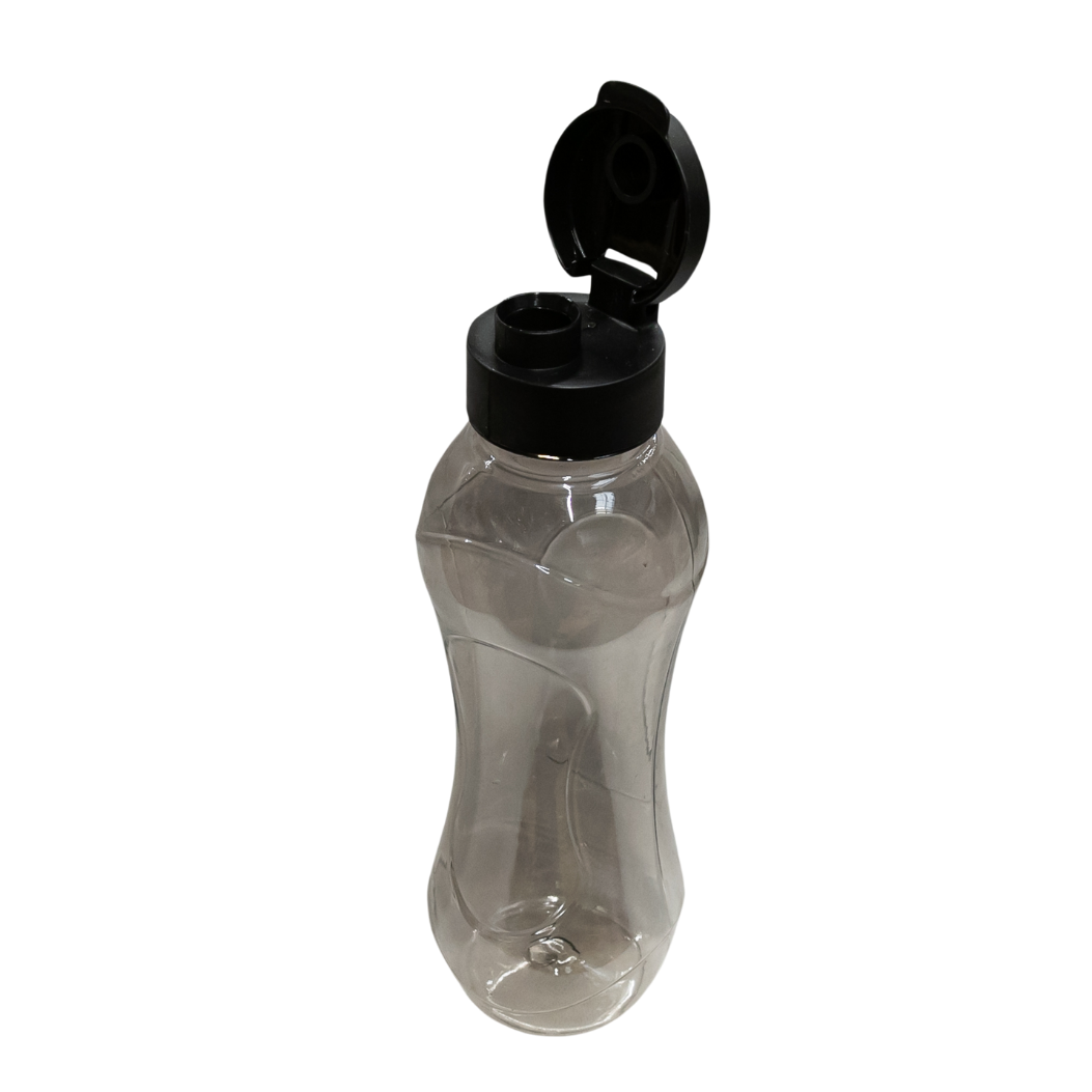 Sticlă din plastic transparentă pentru apă, capac negru, 750 ml