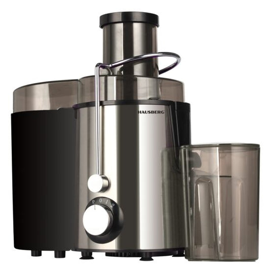 Storcator de fructe si legume Hausberg HB-7645, 600 W, 2 viteze si Turbo, recipient pulpa 1 l, recipient suc 550 ml, accesoriu impingere, negru/argintiu