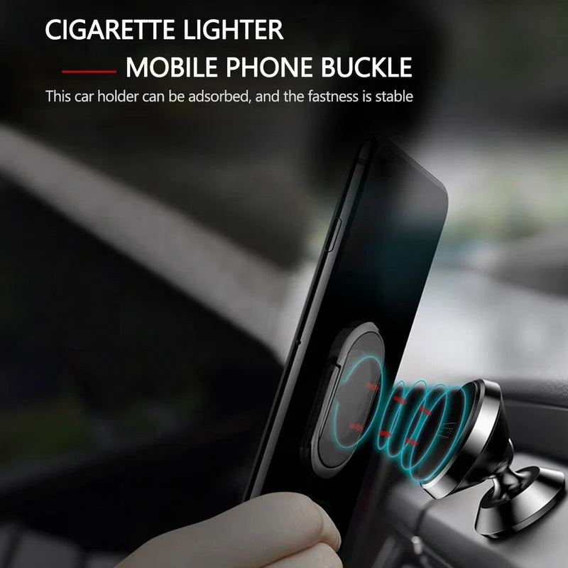 Ring type phone holder, self-adhesive, with magnet and lighter for smokers, Black, with USB charging