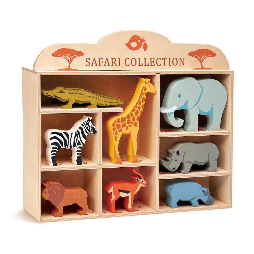 Савана животни на рафт, изработени от първокласно дърво - Safari Collection - 8 части - TL8475