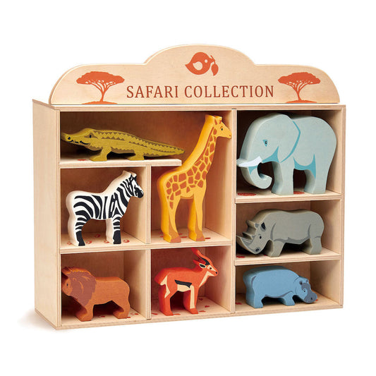 Савана животни на рафт, изработени от първокласно дърво - Safari Collection - 8 части - TL8475