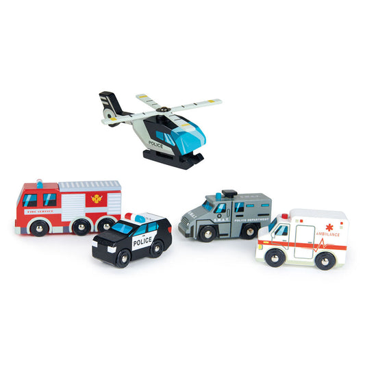 Set vehicule de salvare, din lemn premium - Emergency Vehicles - 5 piese - TL8662