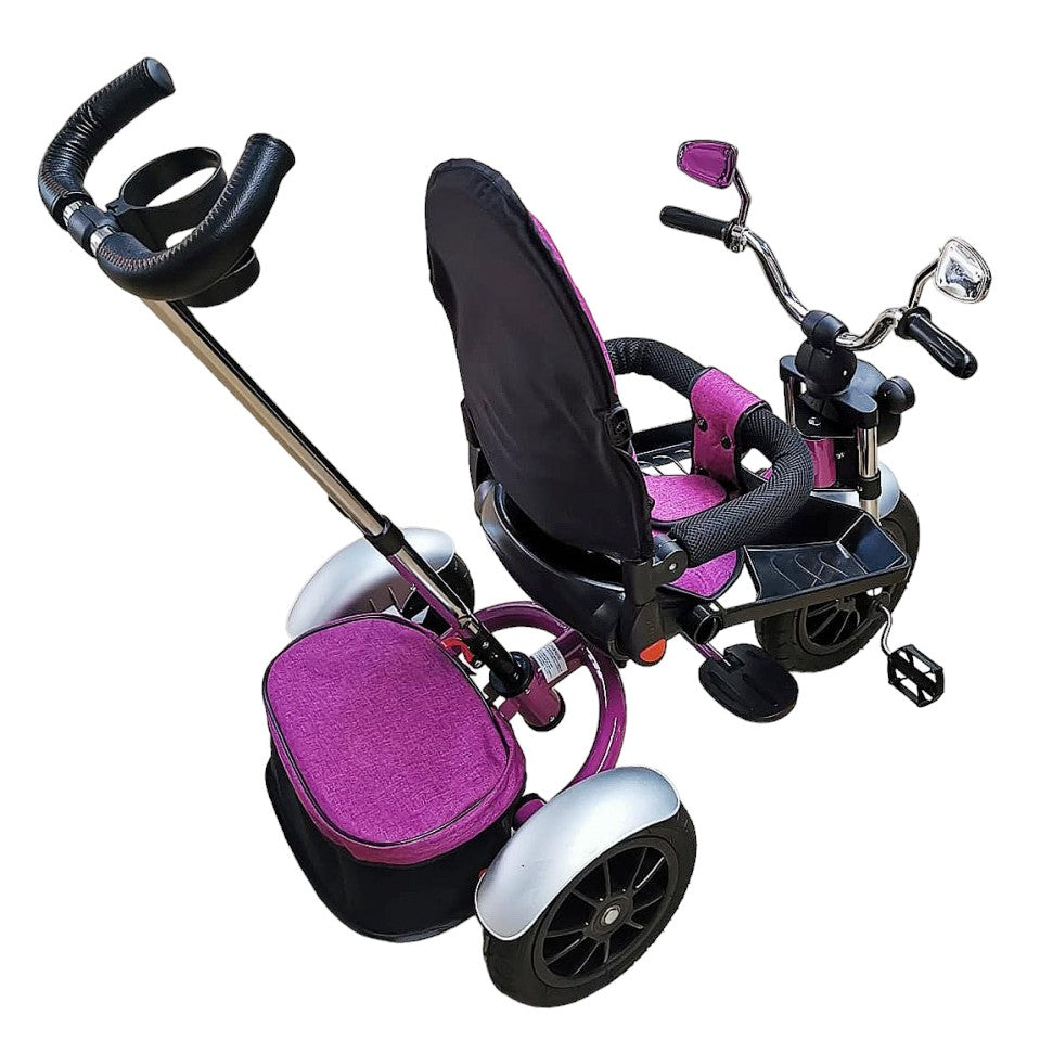 Triciclo para Niños, Posición para Dormir, Asiento Reversible, Ruedas de Goma, Color Morado