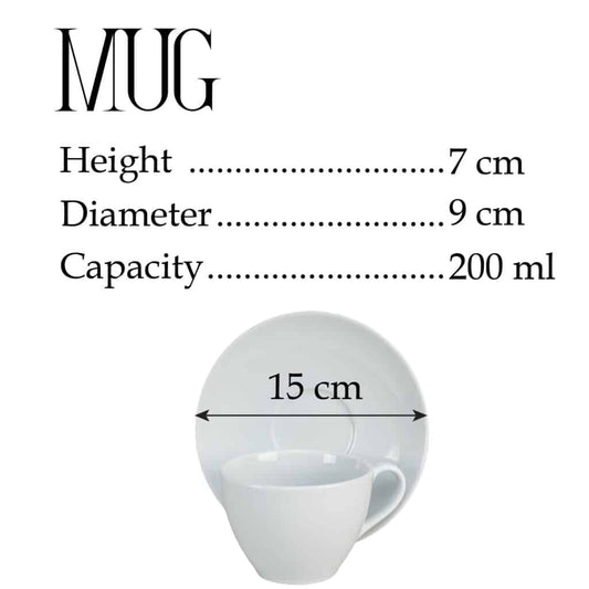 Set of 6 cups and saucers Design Italian Alba, 200 ml, Porcelain