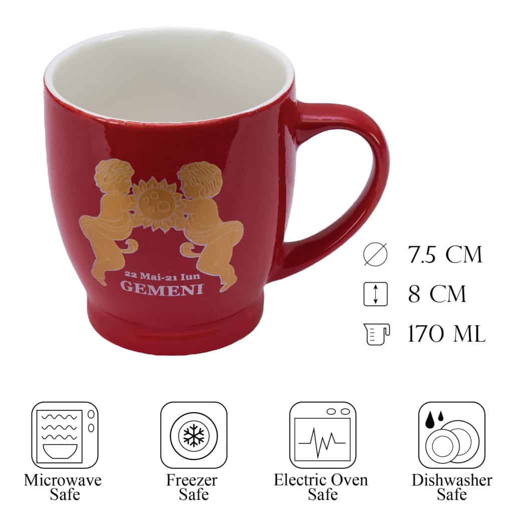 Tazza con decoro Zodiaco Gemelli, 170 ml, Rosso