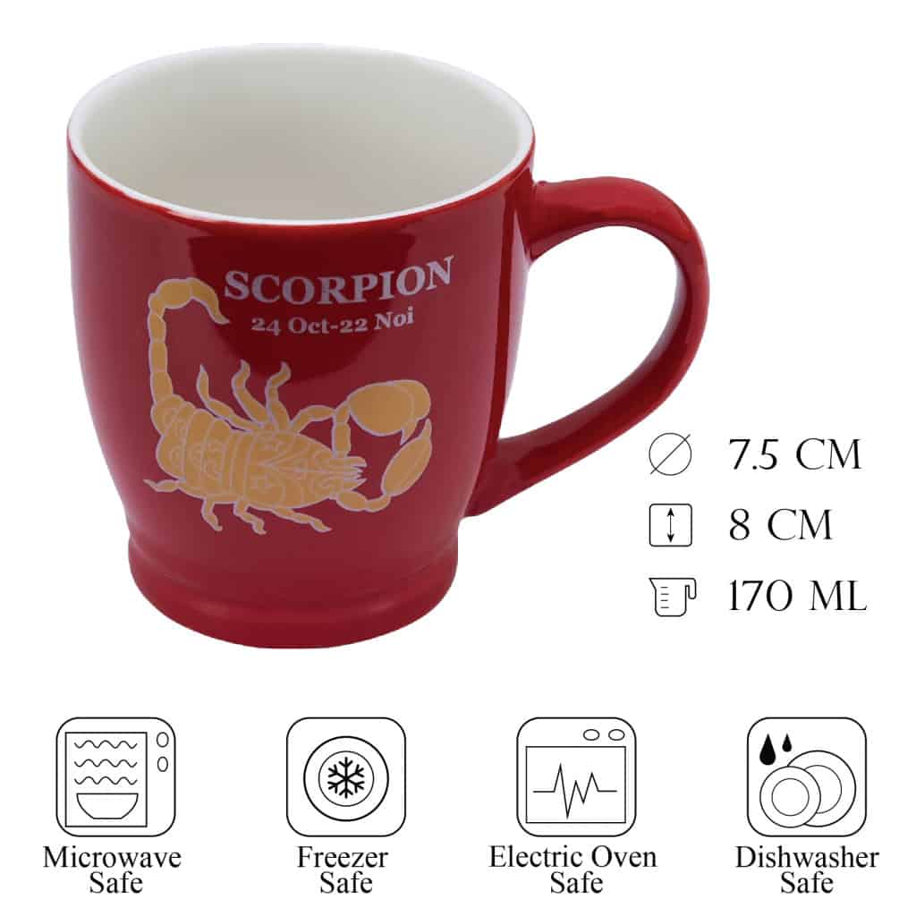 Tazza rossa, 170 ml, decoro Scorpione Zodiaco