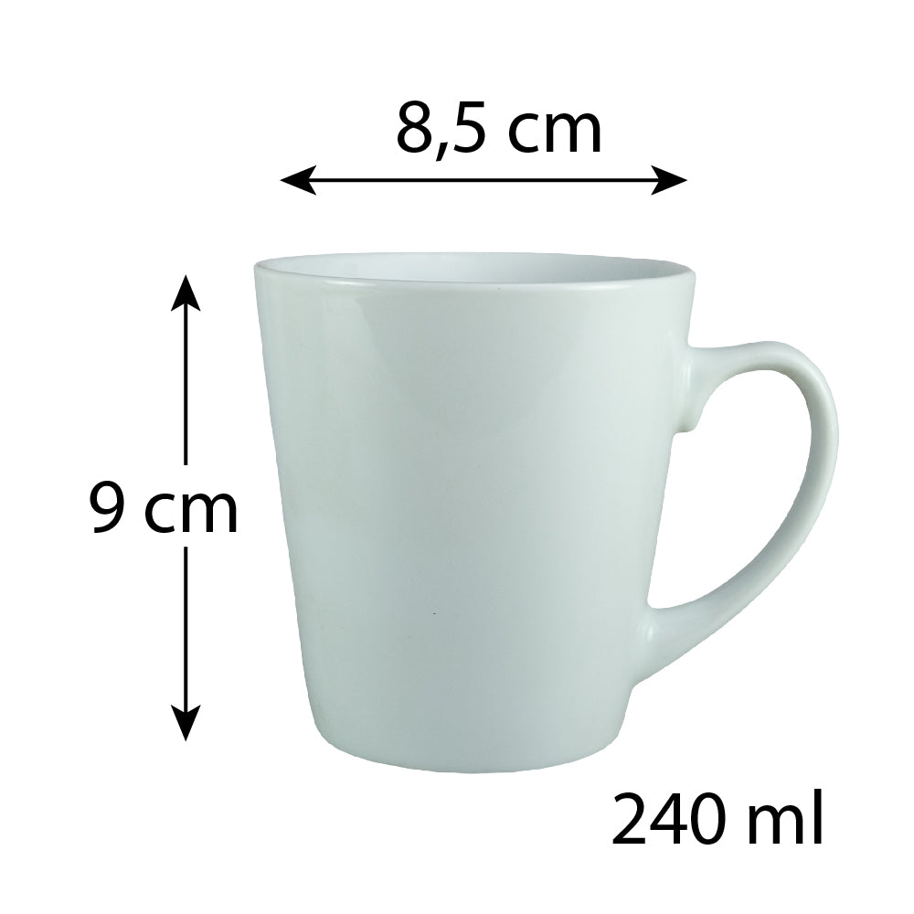 Juego de 6 tazas cónicas blancas brillantes, 240 ml