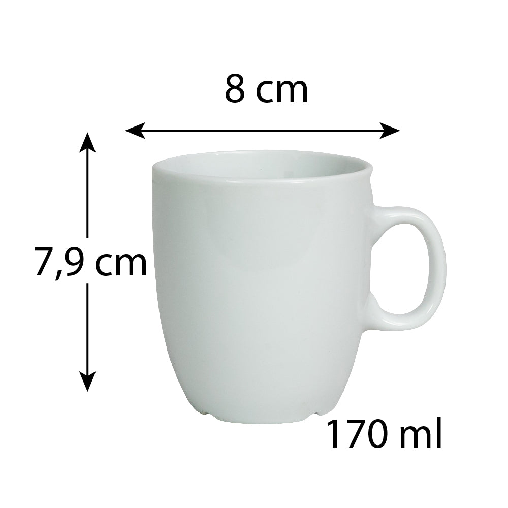 Set of 6 round mugs with Glossy White pattern, 170 ml