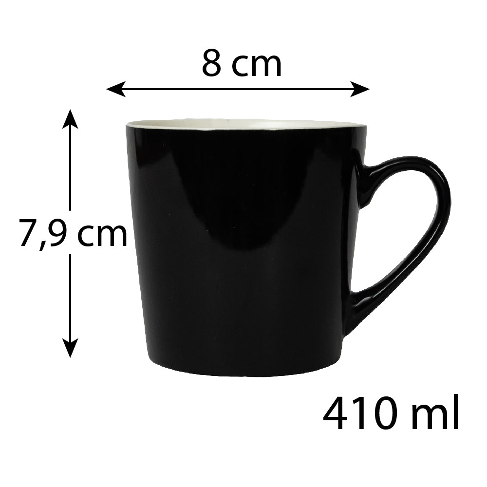 Juego de 6 tazas cónicas, modelo Blanco y Negro, 410 ml