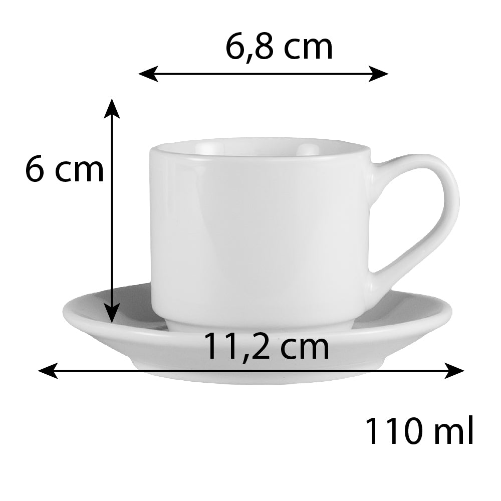 Set of 6 cups and saucers White Glossy 110 ml