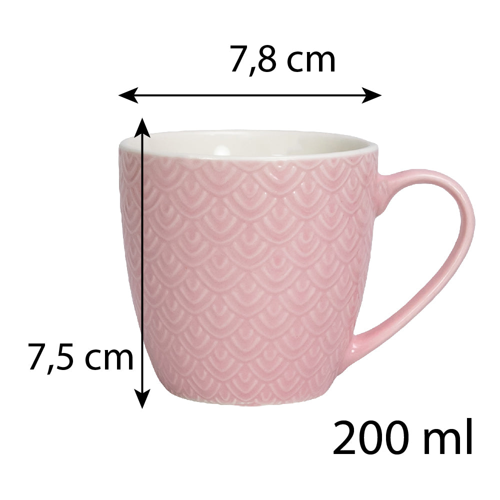 Juego de 6 tazas con estampado rosa y blanco, 200 ml