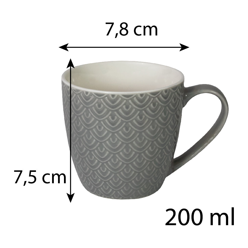 Juego de 6 tazas con estampado gris, 200 ml