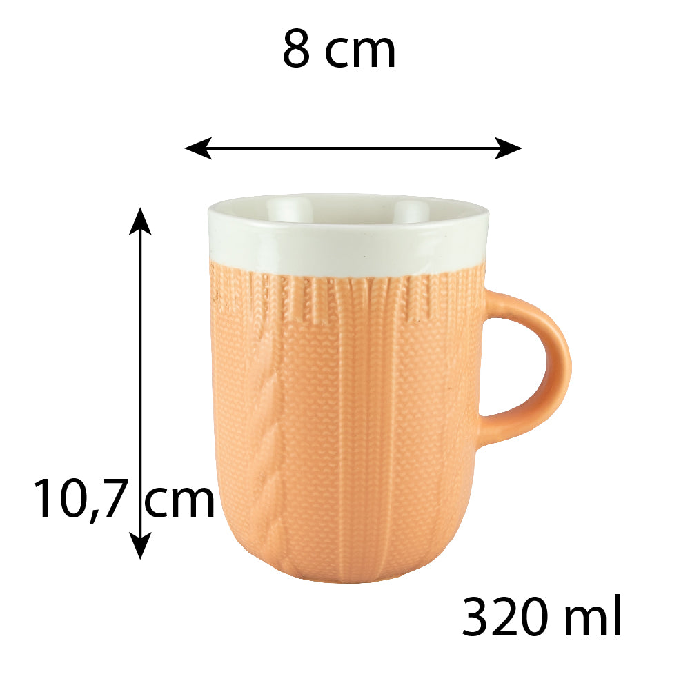 Set of 6 crocheted mugs Orange/White, 320 ml